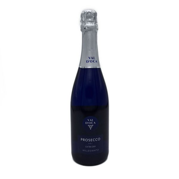 Bottiglia di prosecco blu val d'oca